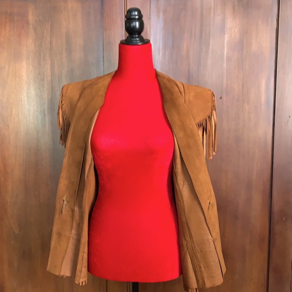 Vintage 70s Suede Fringe Vest M - Picture 7 of 10